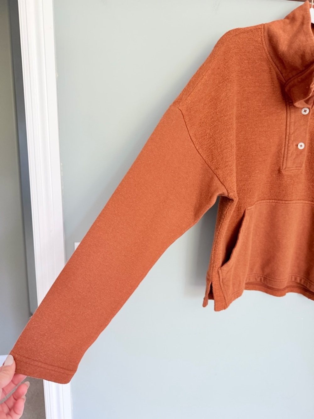 REI Co-op "Wallace" Lake Hemp Cotton Rust Orange Fleece Pullover Gorpcore Camp - Picture 4 of 16